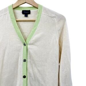Facconable S cream & green trim cardigan Sweater